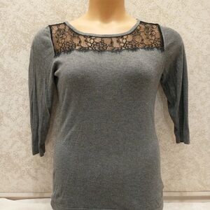 Express Charcoal Top with Black Lace Accent